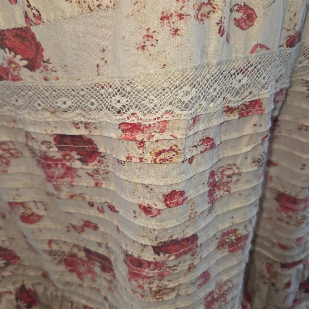 Magnolia Pearl Cotton Rose Print Ivory Ruffled Pin Tucked Skirt OS - Picture 4 of 10